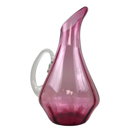R. Foster Pink Blown Stretch Swung Glass Pitcher Handle Vase Home Decor Signed - Picture 6 of 10